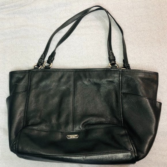 Coach Park Tote Black Pebble Leather - Picture 1 of 11